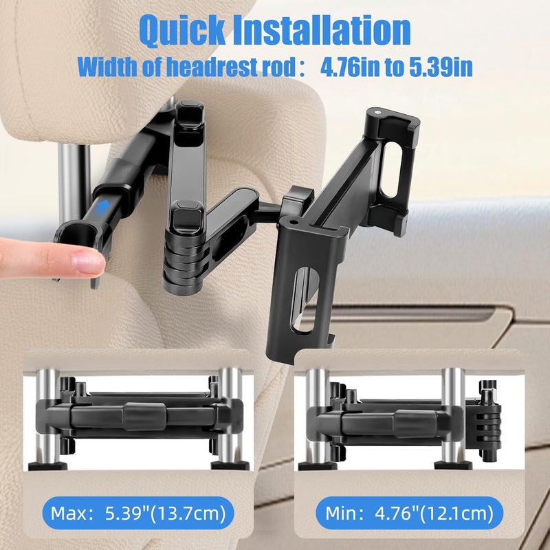 Buinblu Tablet Holder for Car Headrest,Foldable Stand Compatible with 6-13" iPad,Air,Mini,Switch,360° Adjustable Rotation,Essential for Road Travel,Black - Image 2